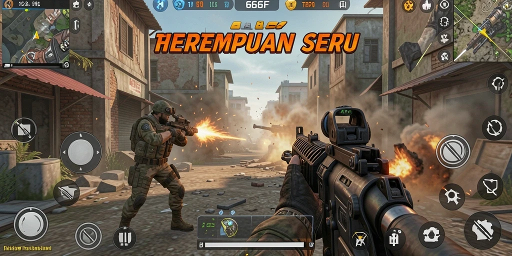 Screenshot gameplay <strong>666F</strong> menampilkan aksi menegangkan dalam medan perang TPS.