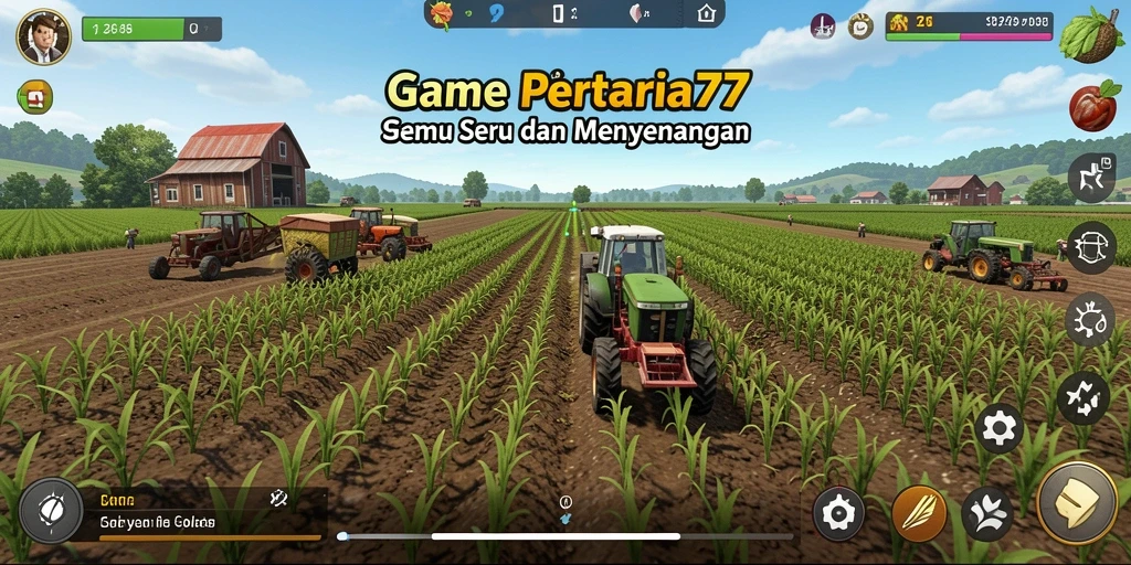 Screenshot utama CINEMA77 menampilkan petani yang merawat tanaman dengan penuh kasih.