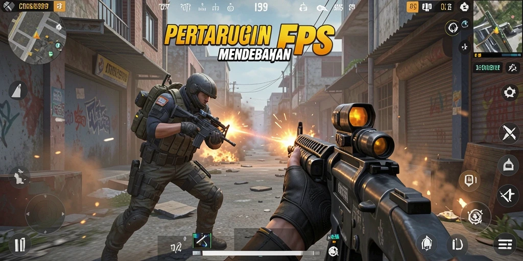 Tampilan gameplay intens dari CRS99 dengan aksi FPS yang menegangkan.