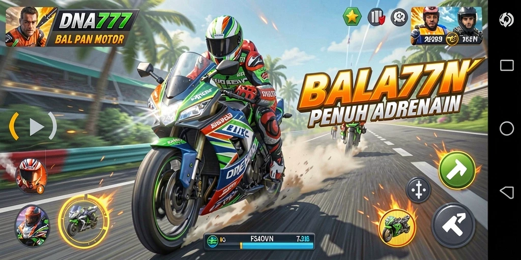 Tampilan gameplay balapan motor yang mendebarkan di DNA777.