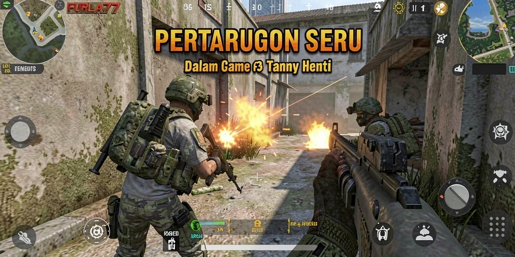 Tampilan gameplay FURLA77 dengan aksi menembak yang intens.
