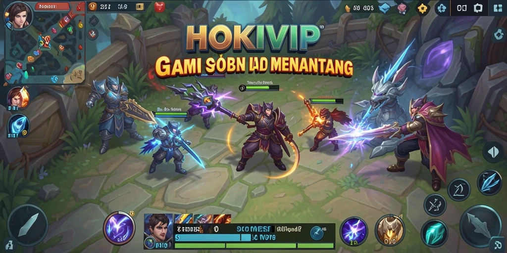 Gameplay HOKIVIP yang seru dengan pertarungan tim yang strategis.