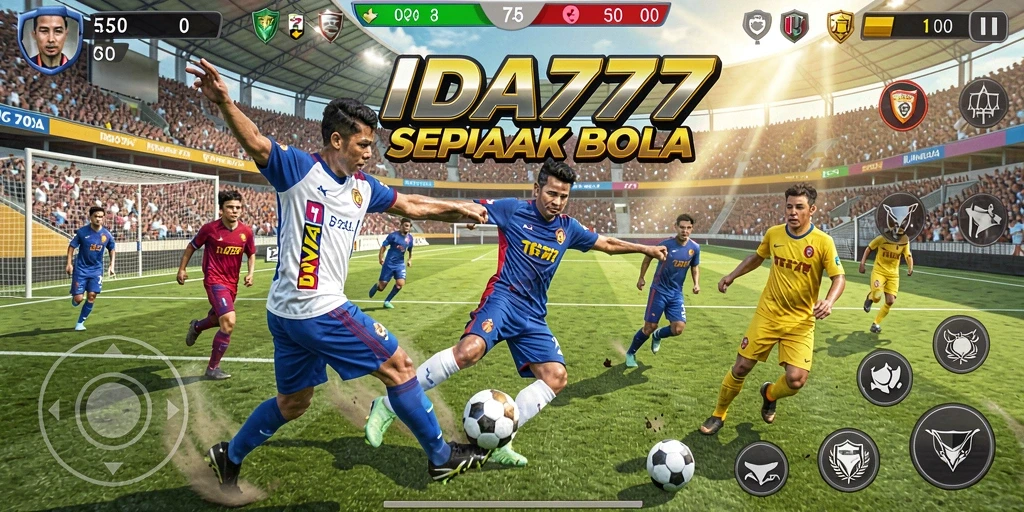 Screenshot utama IDA777 menampilkan aksi pemain di lapangan sepak bola.