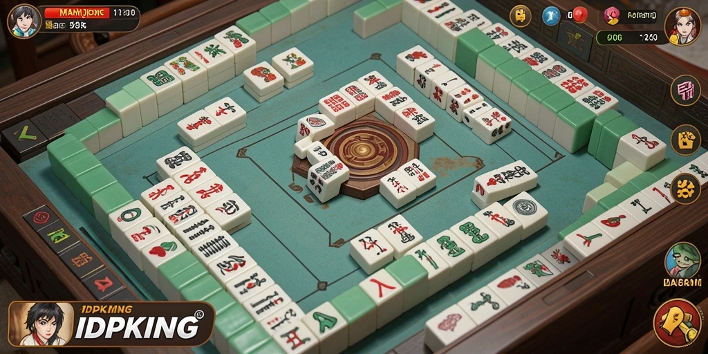 Tampilan gameplay menegangkan dalam IDPKING dengan elemen Mahjong klasik.