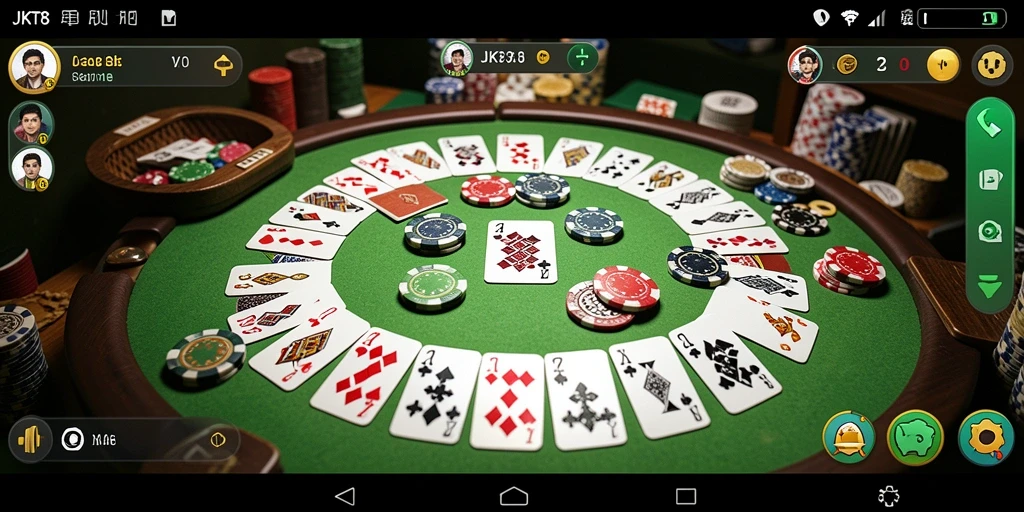 Screenshot gameplay JKT8 yang menunjukkan suasana seru bermain Gaple.