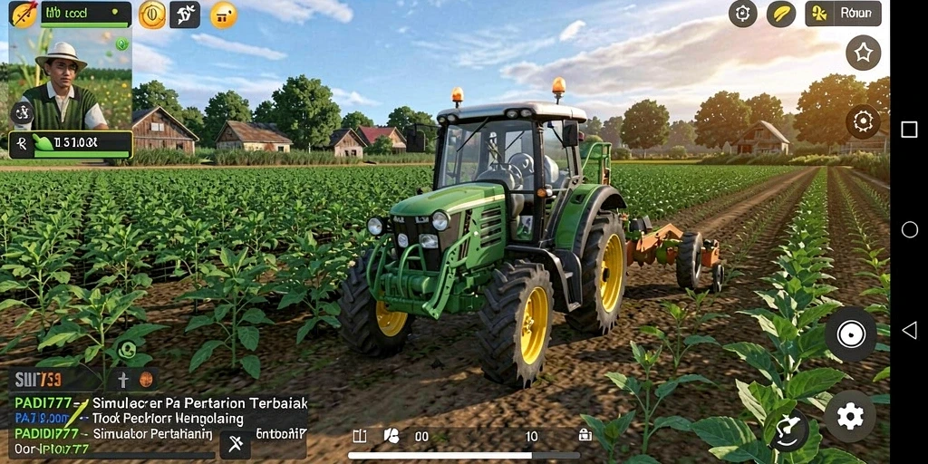 Screenshot gameplay PADI777 menunjukkan aktivitas pertanian yang dinamis dan interaktif.