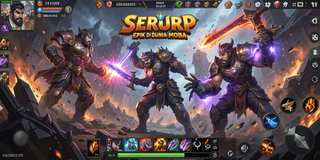 Gameplay seru di SERURP dengan pertarungan antara hero.