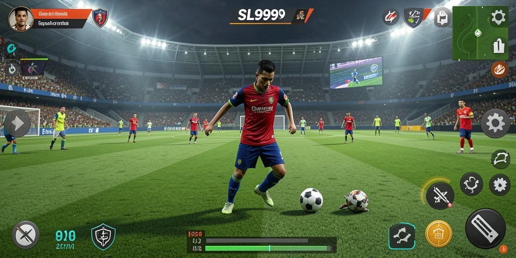 Tampilan gameplay utama SL999 yang memukau dalam simulasikan sepak bola.