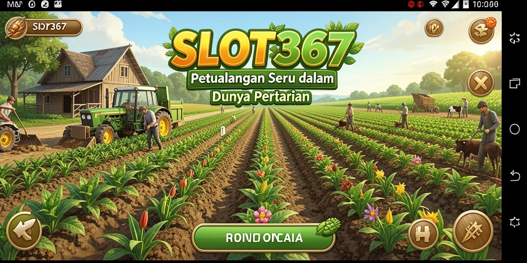 Tampilan gameplay SLOT367 yang menampilkan aktivitas bertani di lahan luas.