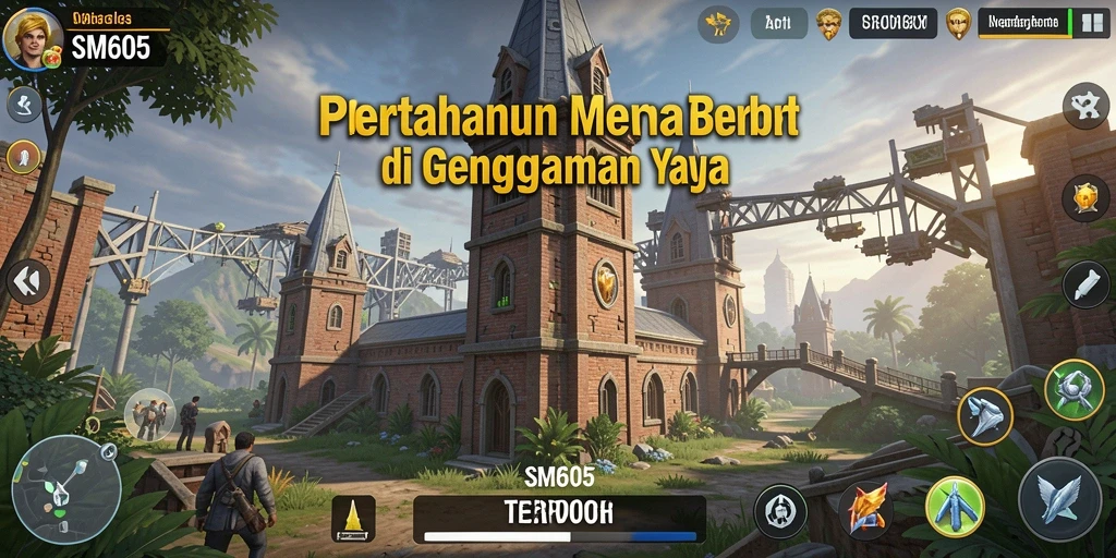 Tampilan gameplay menawan dalam SM605 yang penuh strategi Tower Defense.