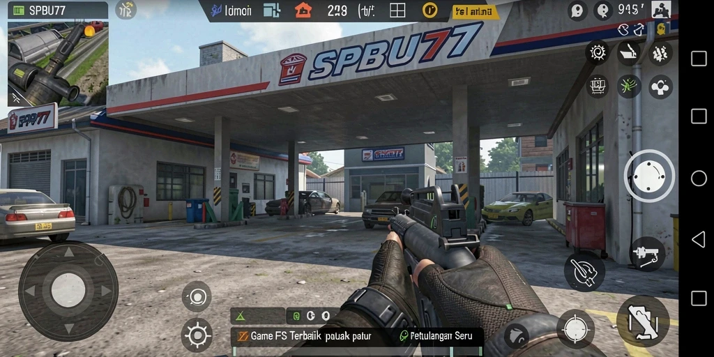 Tangkapan layar SPBU77 menampilkan momen aksi seru dalam gameplay FPS.