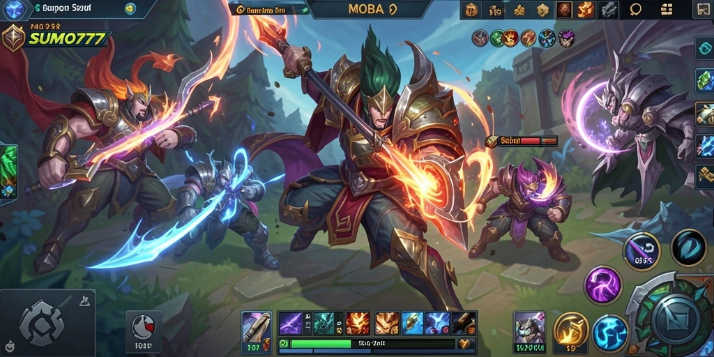 Screenshot menampilkan aksi seru dalam pertempuran MOBA SUMO777.