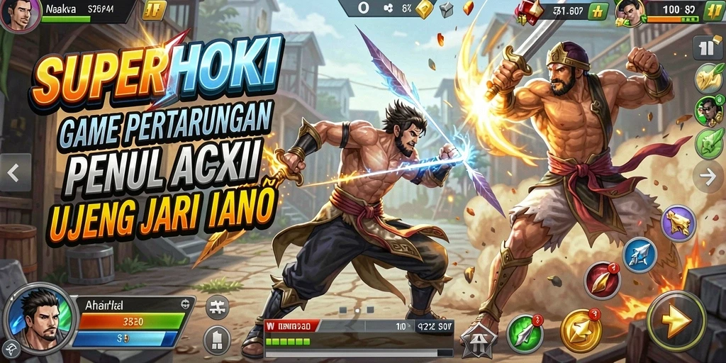 Tangkapan layar gameplay SUPERHOKI yang menunjukkan pertarungan seru.